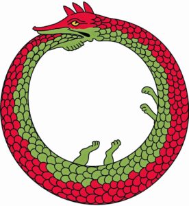 Synonym für den Textinzest von Sprachmodellen: «Ouroboros» bedeutet im Altgriechischen «selbstverzehrend» und verweist auf das altägyptische Motiv der Schlange, die sich in den Schwanz beisst: ein in sich geschlossener Kreislauf, völlig autark gegenüber seiner Umwelt, da er sich von seinen eigenen Ausscheidungen ernährt.© Depositphotos.com